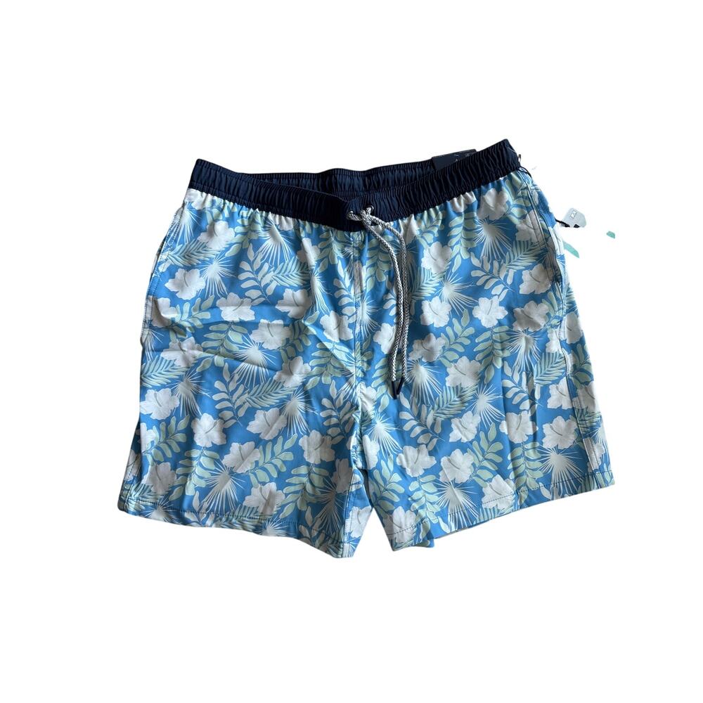 NWT Rainforest Men's Tropical Floral Swim Trunks Medium Blue $75
